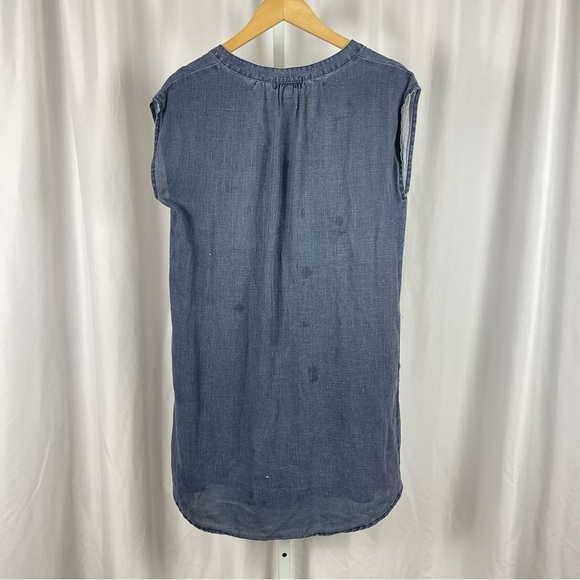 Allen Allen Small Chambray Minimalist Shift Dress V Neck Pockets Lagenlook - Picture 2 of 4